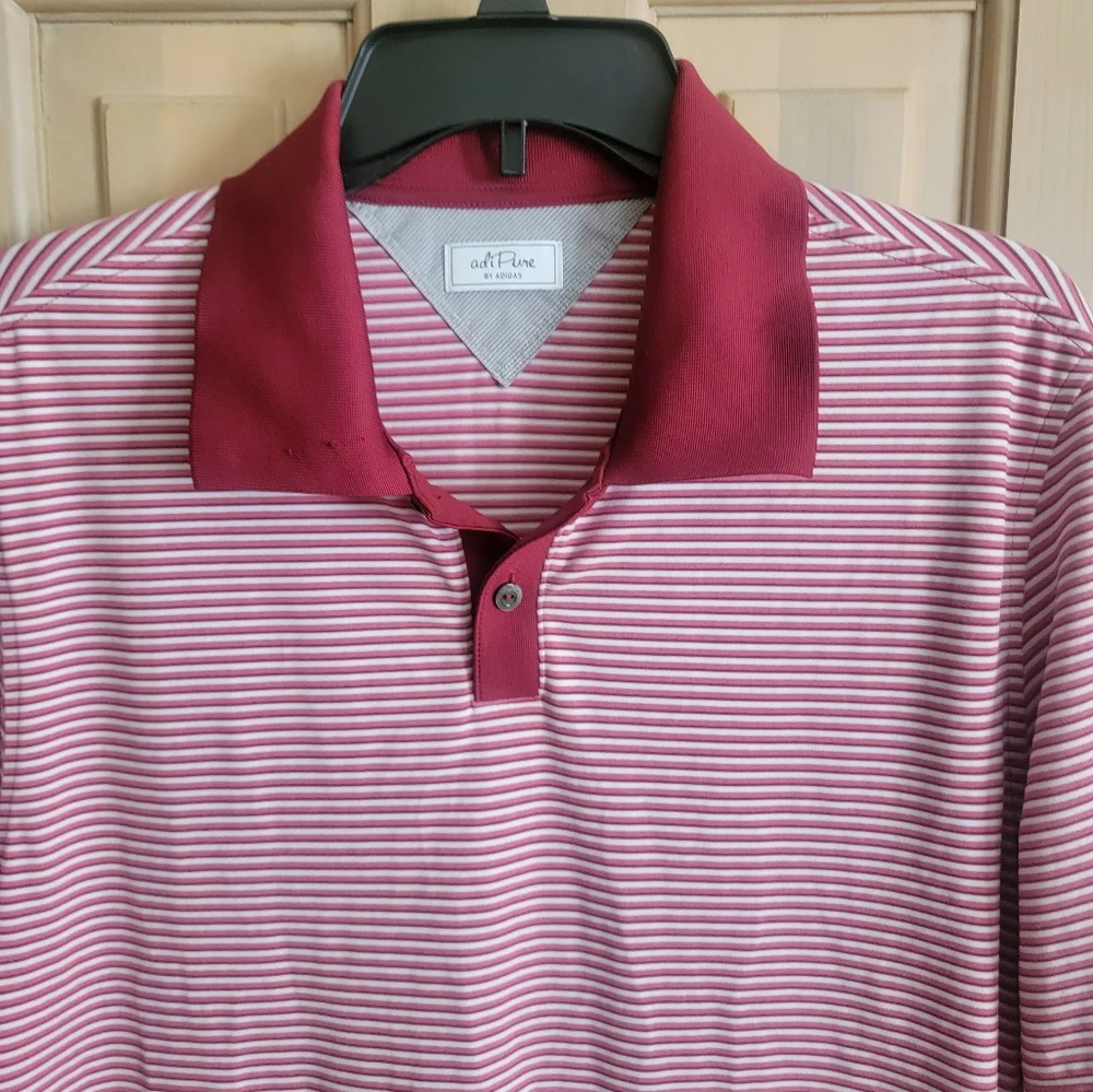 Mens Sz M Adidas Adipure Red Striped Golf Polo Shirt